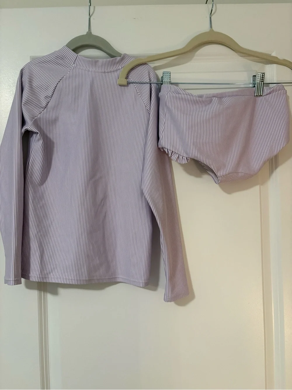 Minnow | Girls Lavender Stripe Long Sleeve Rash Guard & Swim Bottom Set